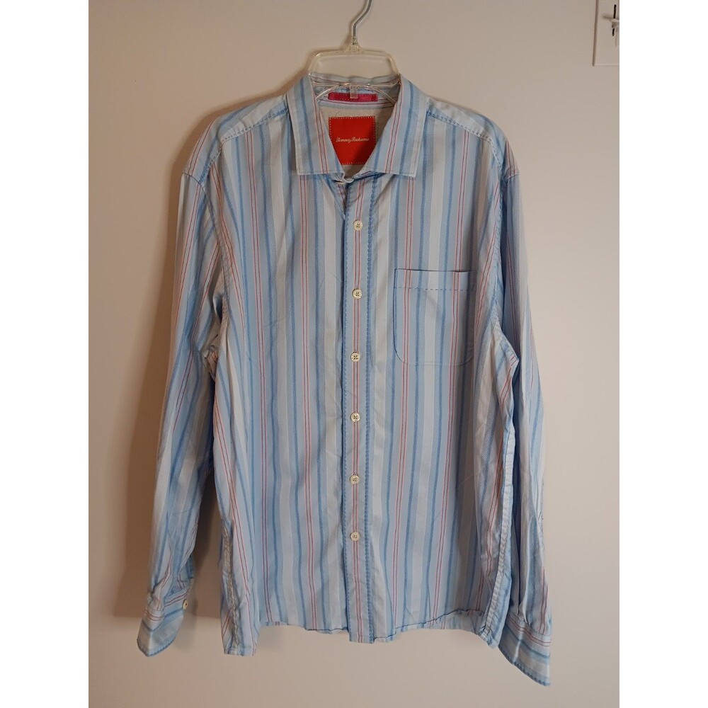 Tommy Bahama Mens Button Up Shirt Long Sleeve Large Stripes 100% Cotton
